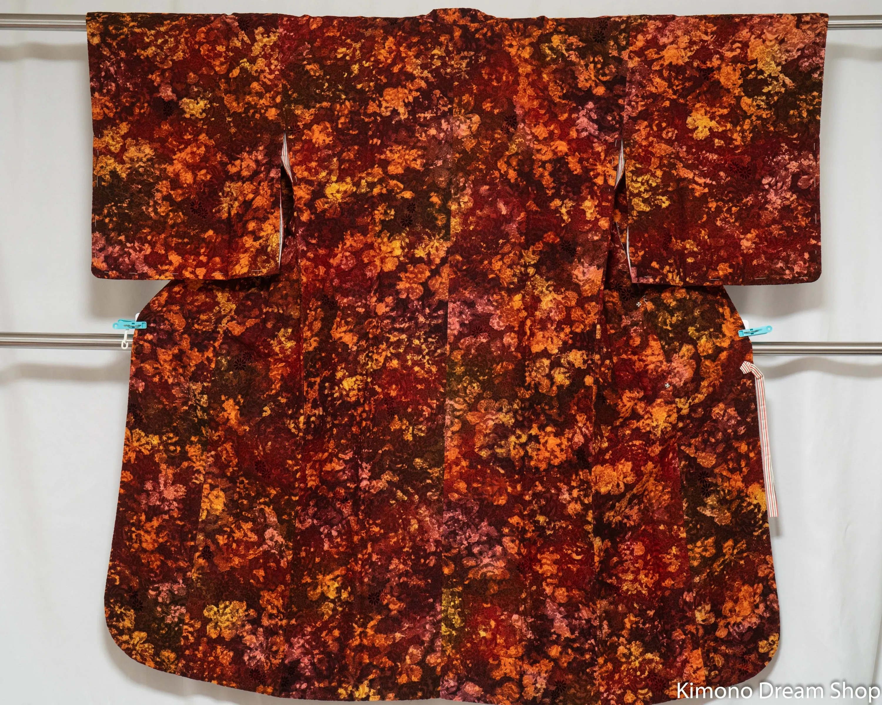 Autumn Colors Haori - Vintage Colorful Kimono Jacket - Long Design Floral Patterns Textured Fabric