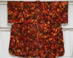 Autumn Colors Haori - Vintage Colorful Kimono Jacket - Long Design Floral Patterns Textured Fabric