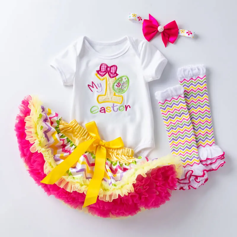 Baby Girl Easter Outfit My 1st Easter Dress Up Romper Tulle Skirts Headbands Leg Warmers Princess Set