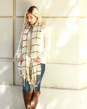 Chunky Knit Grid Scarves Beige