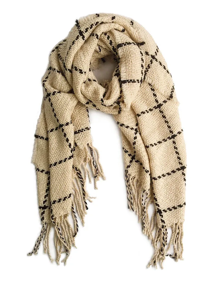 Chunky Knit Grid Scarves Beige