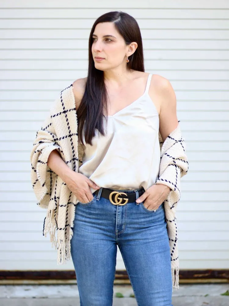 Chunky Knit Grid Scarves Beige