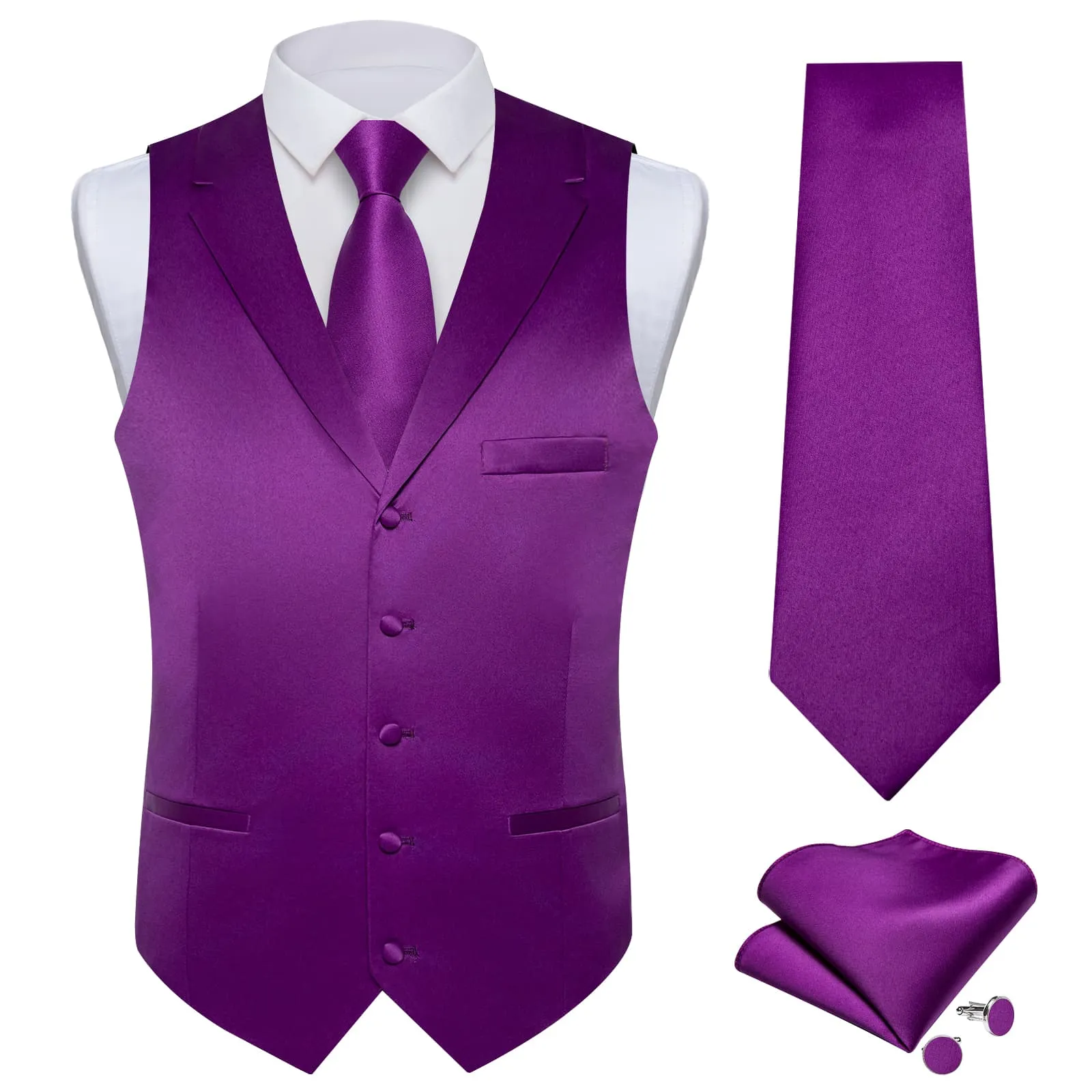 Ties2you Dress Vest Dark Magenta Purple Solid Notched Collar Work Silk Vest for Men