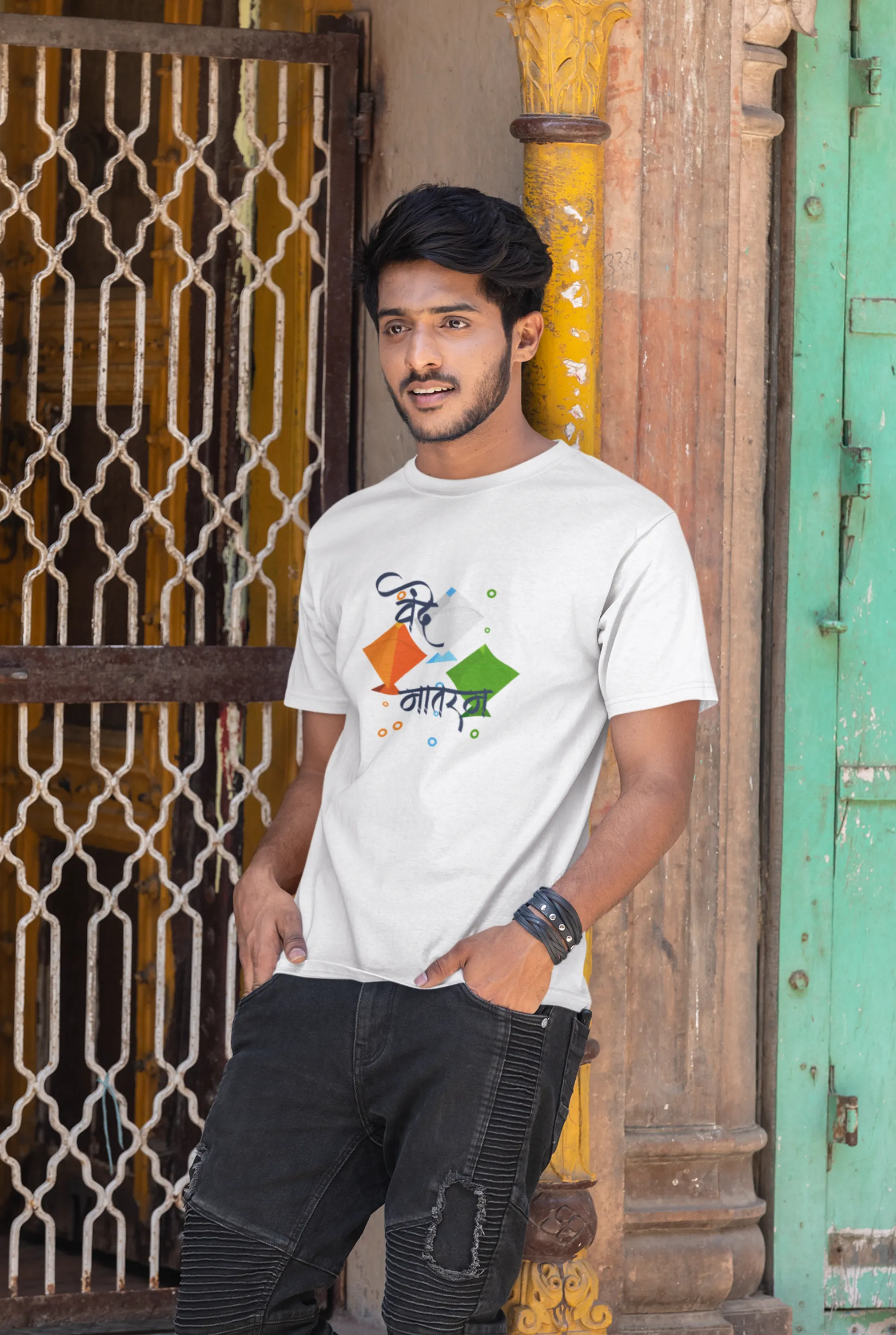 Vande Mataram White Printed T-shirt for men