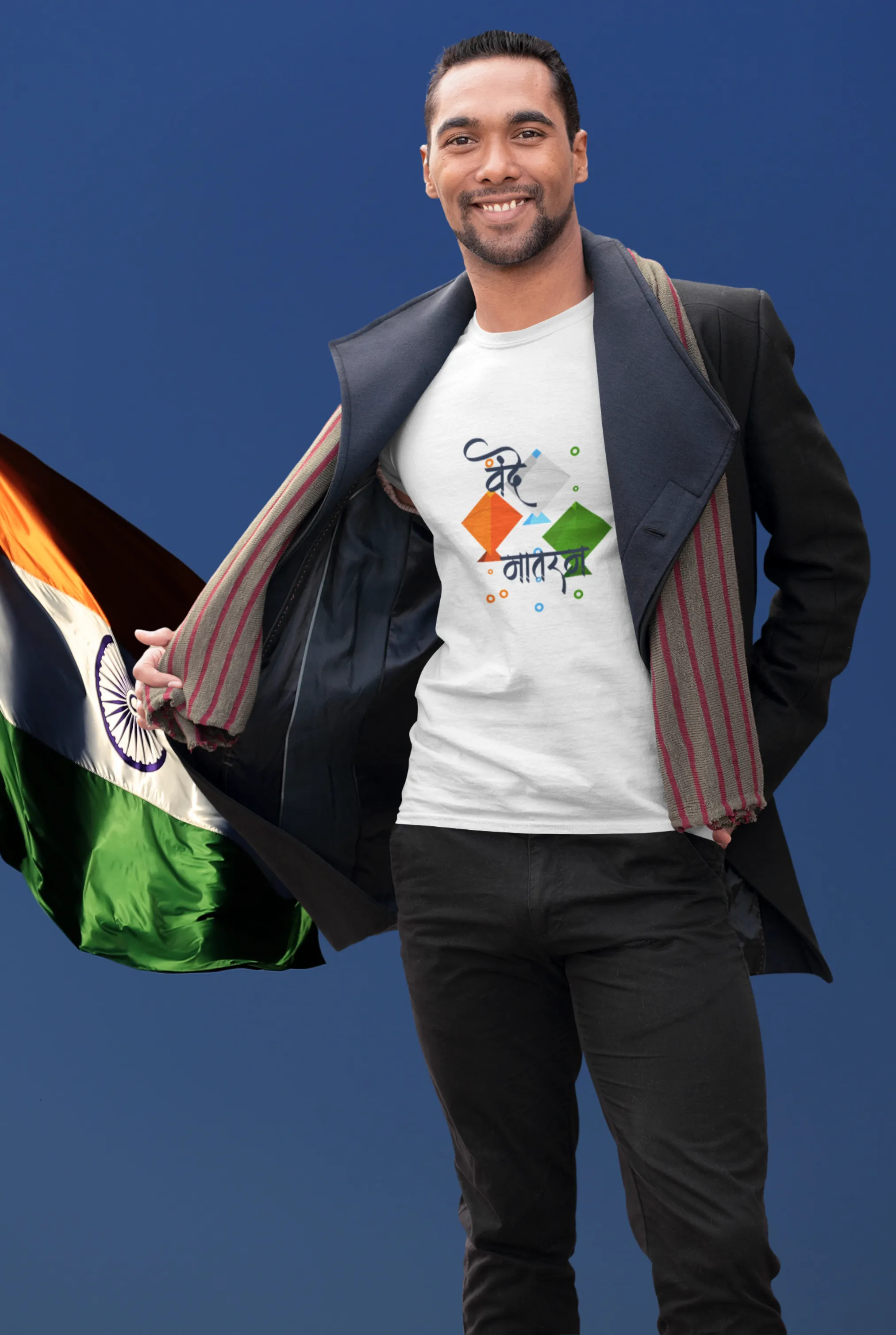 Vande Mataram White Printed T-shirt for men