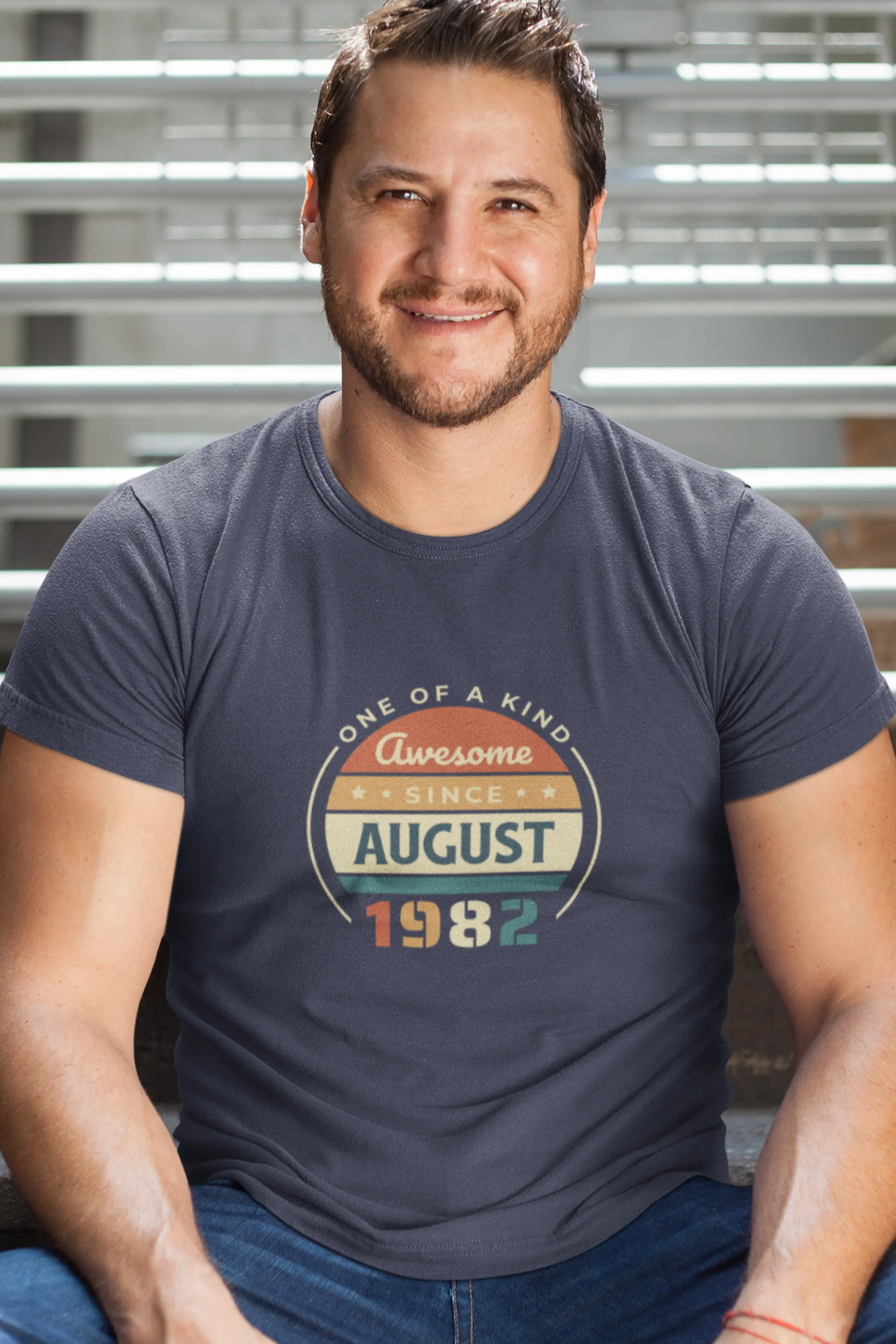 Vintage August 1982 Badge Printed T-shirt for men