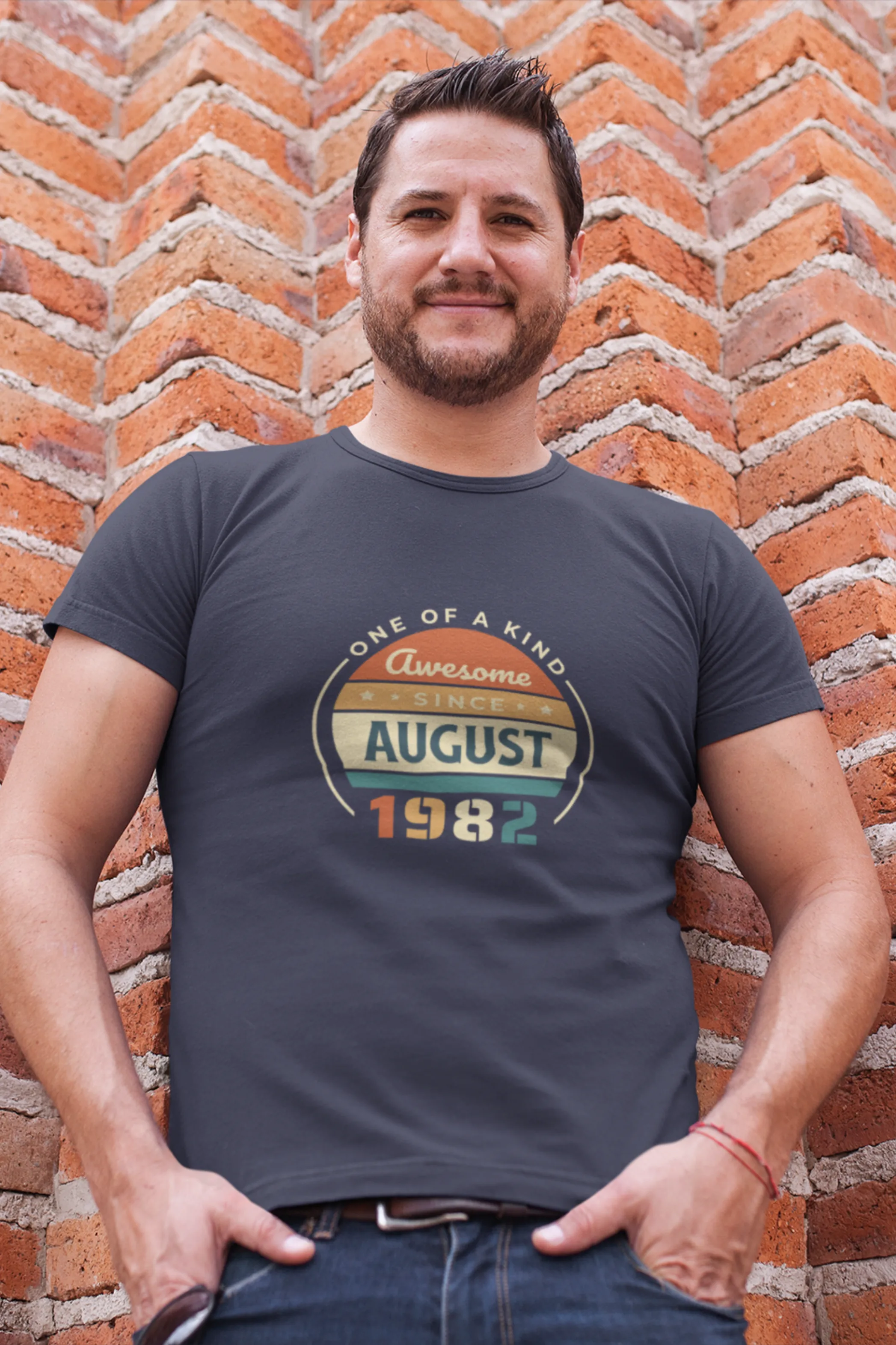 Vintage August 1982 Badge Printed T-shirt for men
