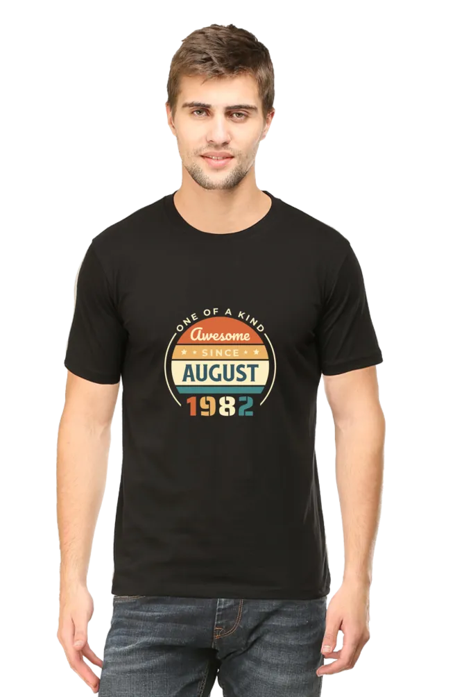 Vintage August 1982 Badge Printed T-shirt for men