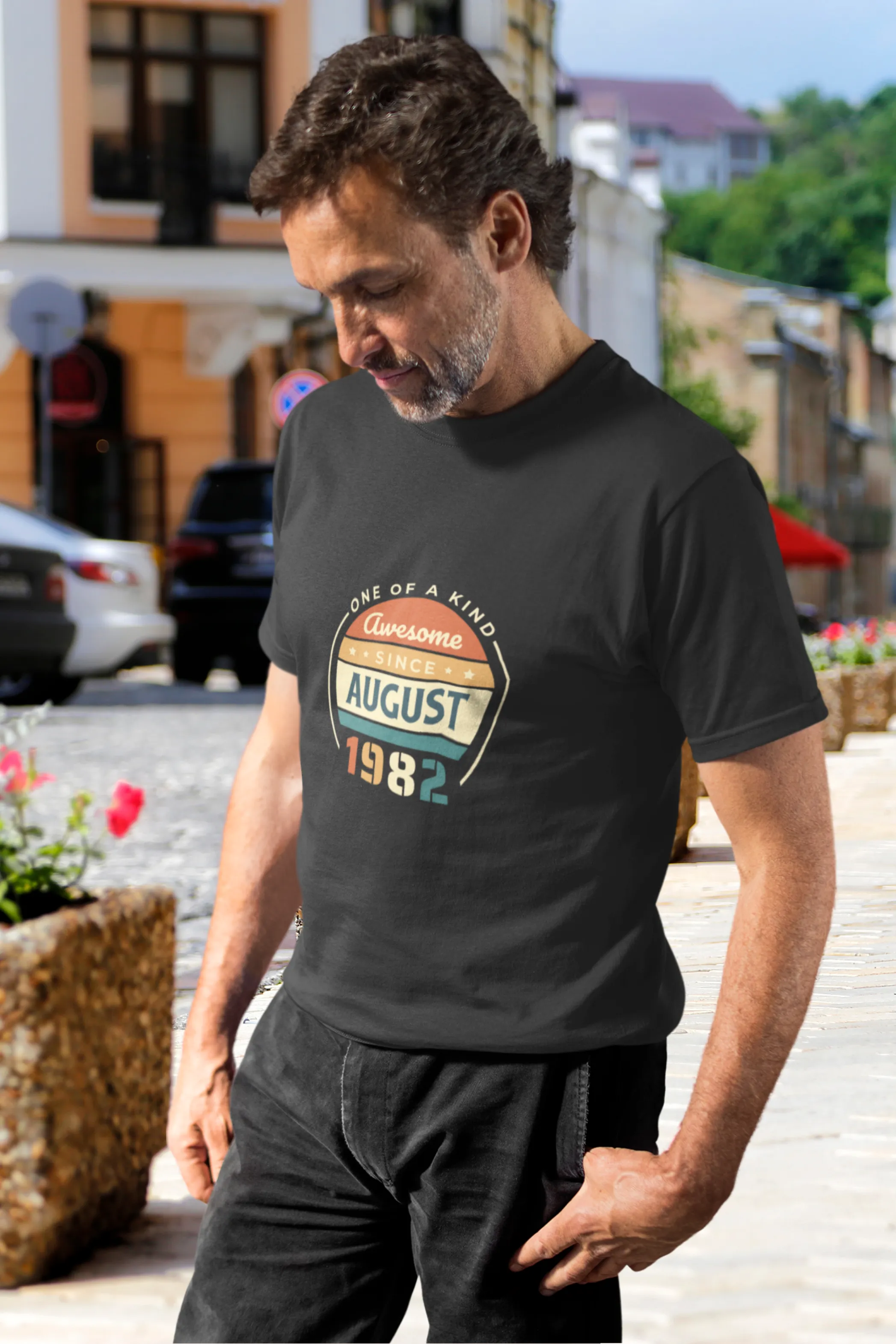 Vintage August 1982 Badge Printed T-shirt for men