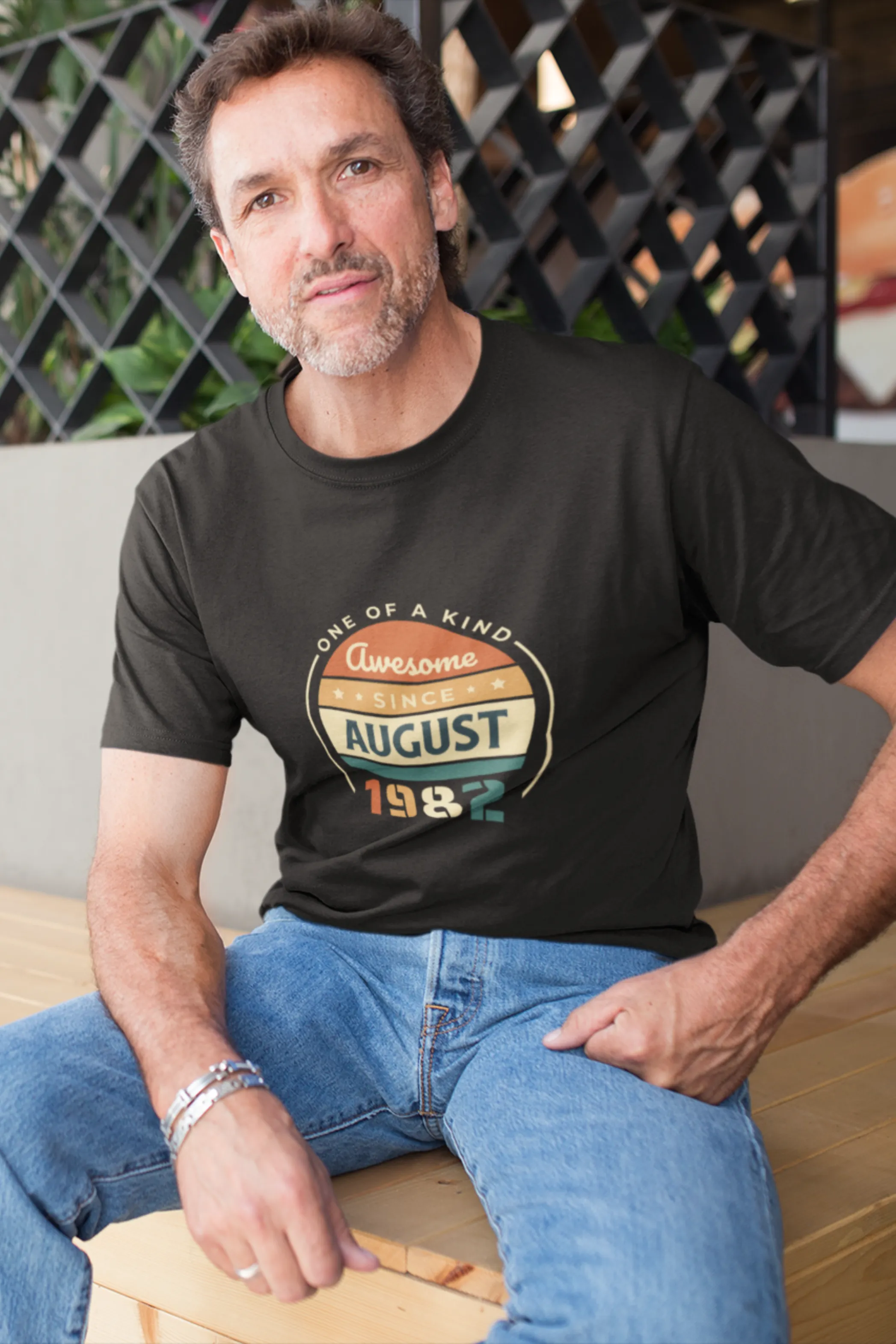 Vintage August 1982 Badge Printed T-shirt for men