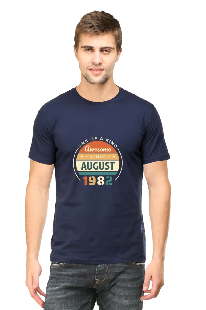 Vintage August 1982 Badge Printed T-shirt for men