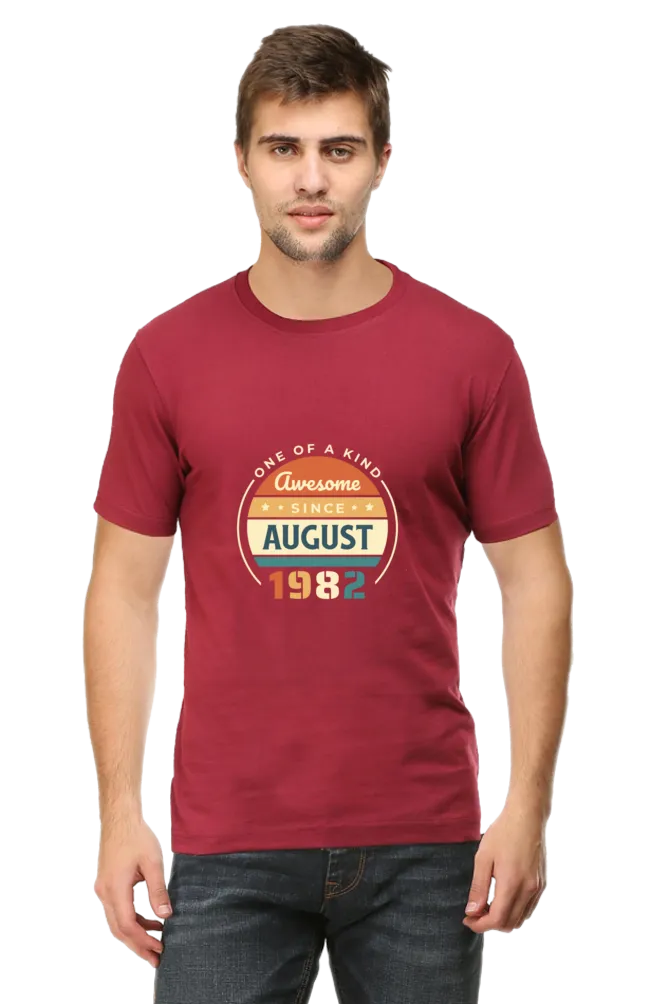 Vintage August 1982 Badge Printed T-shirt for men