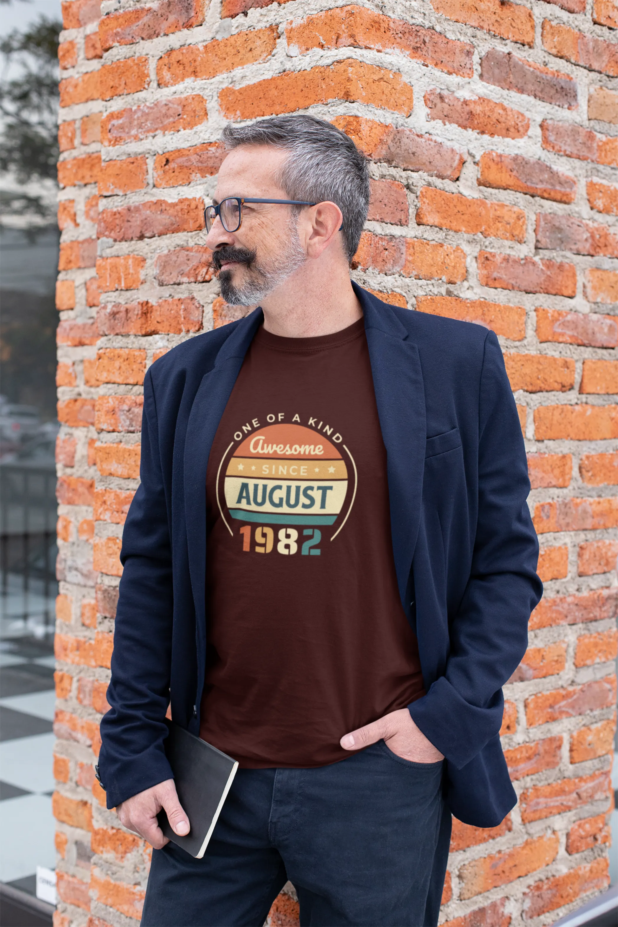 Vintage August 1982 Badge Printed T-shirt for men